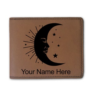 Cartera plegable de cuero sintético, luna, grabado personalizado incluido