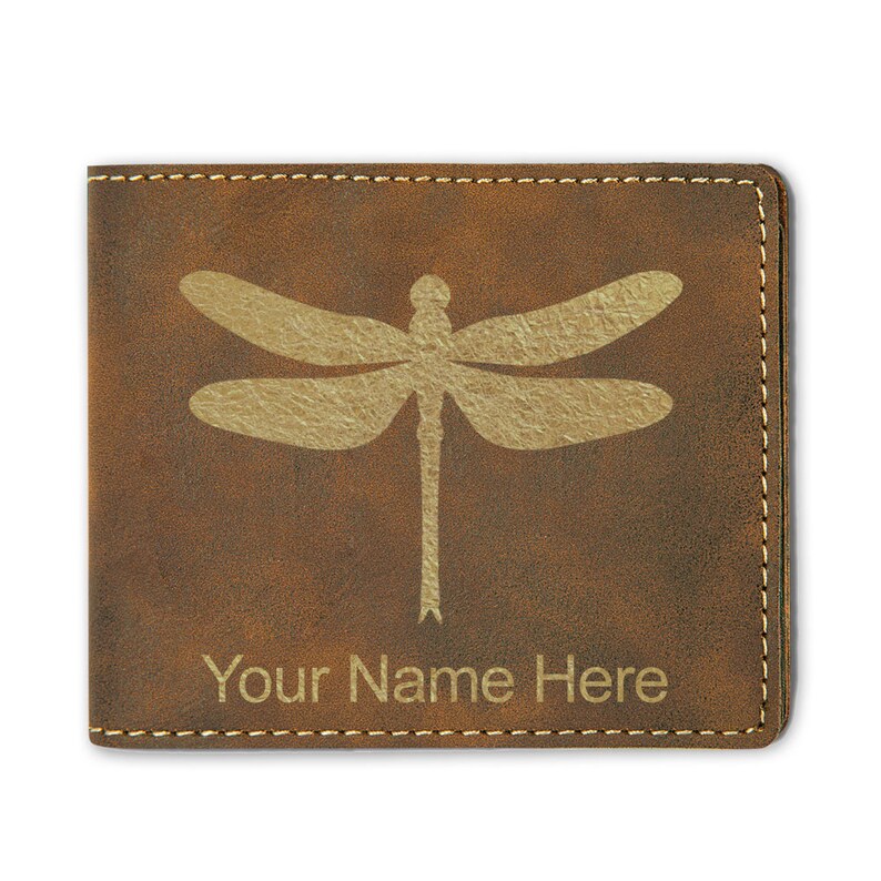Faux Leather Bi-Fold Wallet,\u00a0Dragonfly Personalized Engraving Included
