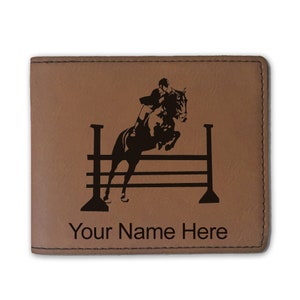Cartera plegable de cuero sintético, vallas para caballos, grabado personalizado incluido
