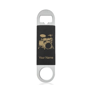 Faux Leather Bottle Opener, Drum Set, Personalized Engraving Included (Faux Leather)
