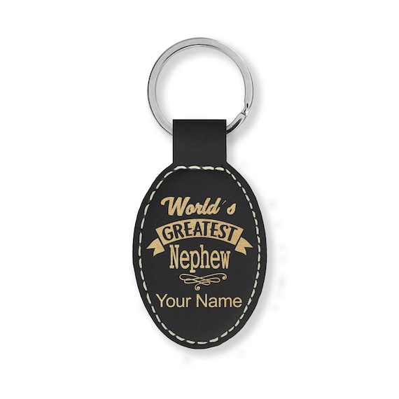 Faux Leather Oval Keychain, Worlds Greatest Nephew, Personalized
