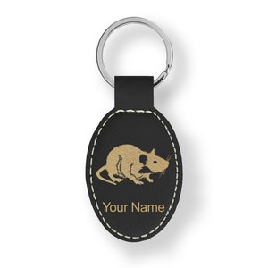 Faux Leather Oval Keychain, Rat, Personalized Engraving Included