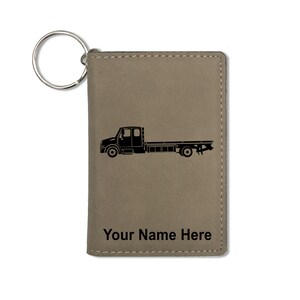 Monedero del titular de la identificación, camión de remolque de la cama plana, grabado personalizado incluido
