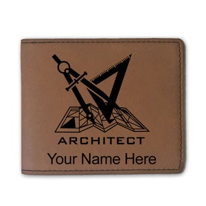 Cartera plegable de cuero sintético, símbolo de arquitecto, grabado personalizado incluido