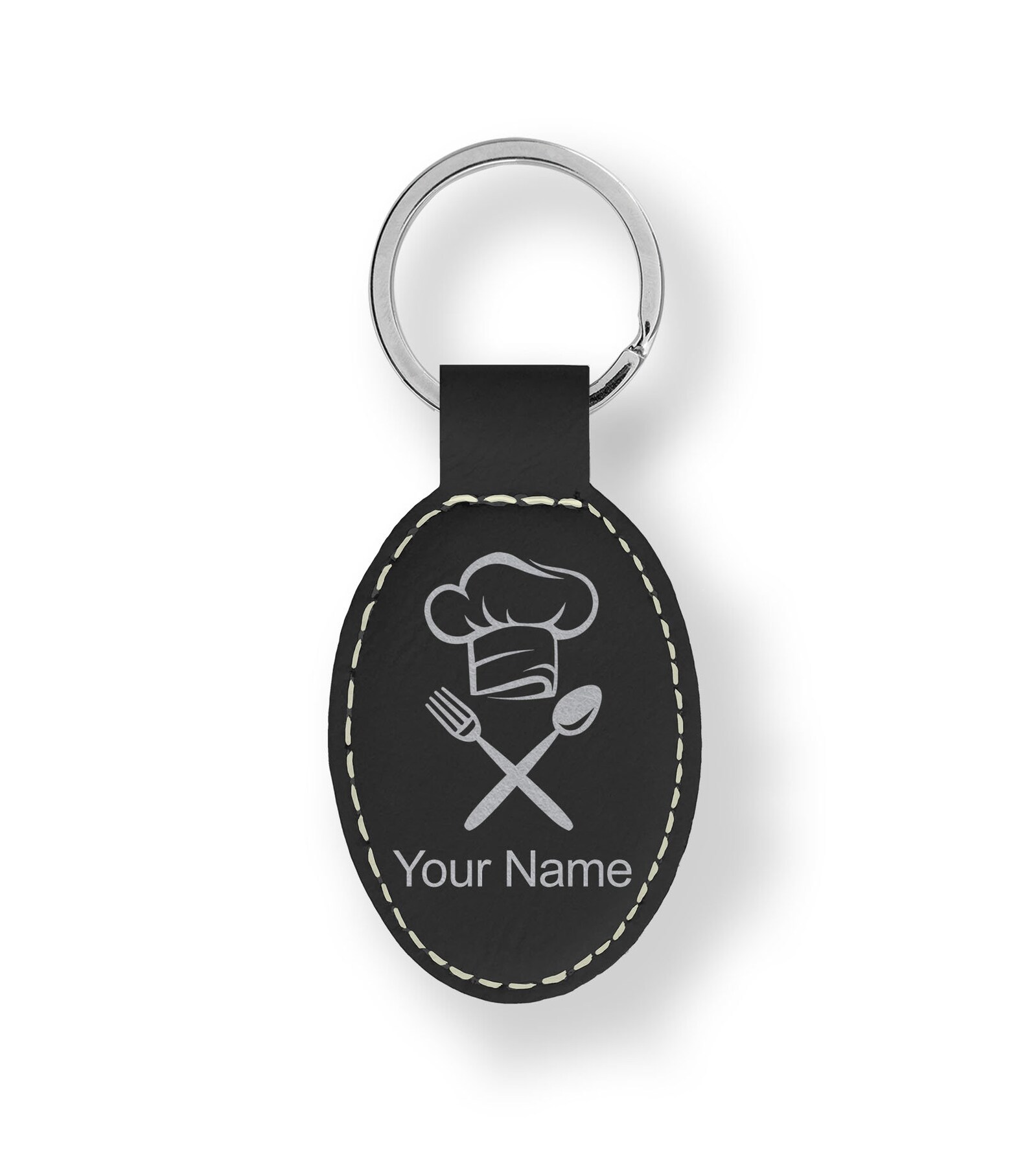 Faux Leather Oval Keychain, chef Hat, Personalized Engraving Included ...