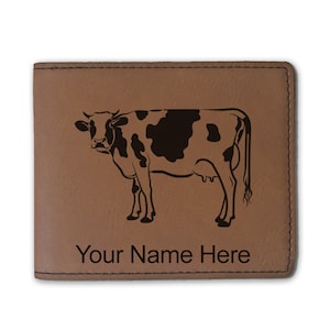 Cartera plegable de cuero sintético, vaca, grabado personalizado incluido