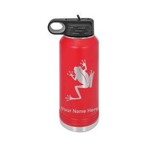 32oz Double Wall Flip Top Water Bottle with Straw, Tree Frog, Personalized Engraving Included