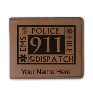 Cartera plegable de cuero sintético, despachador de emergencia 911, grabado personalizado incluido