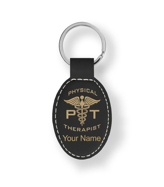Faux Leather Oval Keychain, pt Physical Therapist, Personalized 