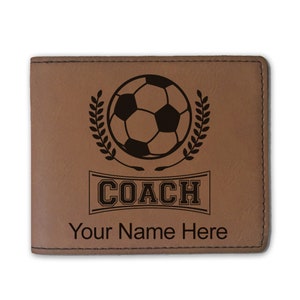 Cartera plegable de cuero sintético, entrenador de fútbol, grabado personalizado incluido