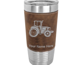 Vaso de piel sintética de 20 oz, tractor agrícola, grabado personalizado incluido