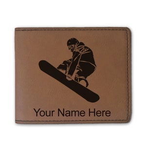 Cartera plegable de cuero sintético, Snowboarder Man, grabado personalizado incluido