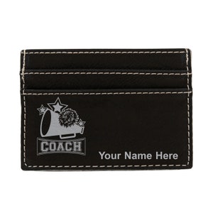 Monedero de cuero sintético Money Clip, entrenador de animadoras, grabado personalizado incluido