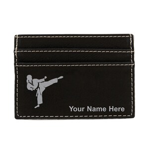 Monedero de cuero sintético Money Clip, mujer de karate, grabado personalizado incluido
