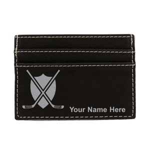 Monedero de cuero sintético Money Clip, palos de hockey, grabado personalizado incluido