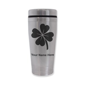 Commuter Travel Mug, Four Leaf Clover, Personalized Engraving Included