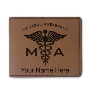 Cartera plegable de cuero sintético, asistente médico MA, grabado personalizado incluido