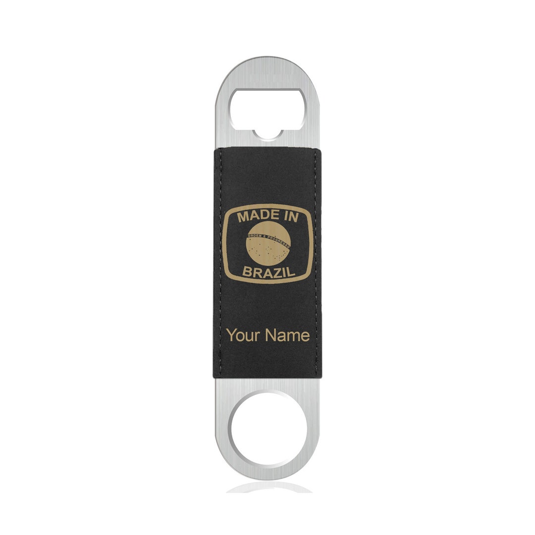 Faux Leather Bottle Opener, Made in Brazil, Personalized Engraving