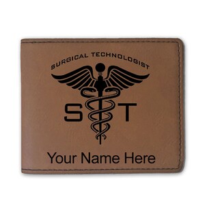 Cartera plegable de cuero sintético, tecnólogo quirúrgico ST, grabado personalizado incluido