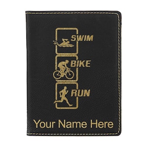 Portapasaporte LaserGram de piel sintética, vertical para natación, ciclismo y carreras, con grabado personalizado incluido