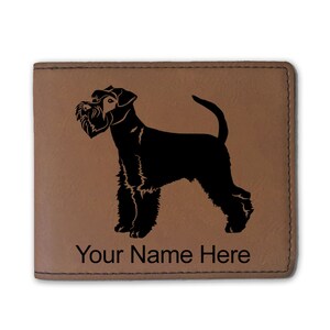 Cartera plegable de cuero sintético, perro Schnauzer, grabado personalizado incluido