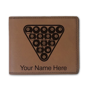 Cartera plegable de cuero sintético, bolas de billar, grabado personalizado incluido