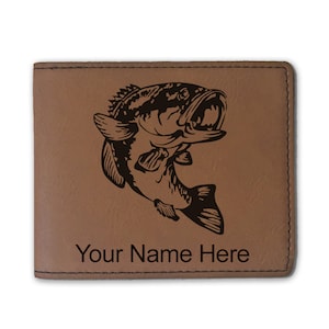 Cartera plegable de cuero sintético, pez lubina, grabado personalizado incluido