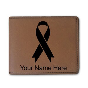 Cartera plegable de cuero sintético, cinta de concientización sobre el cáncer, grabado personalizado incluido