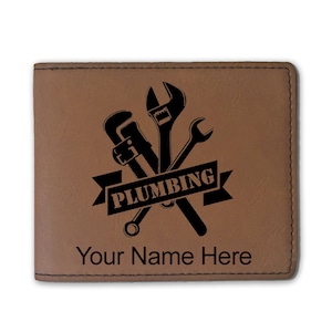 Cartera plegable de cuero sintético, plomería, grabado personalizado incluido