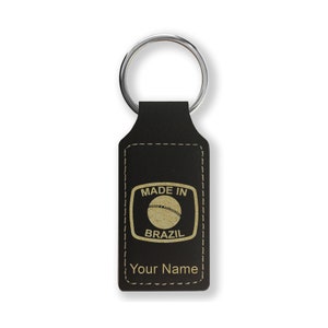 Faux Leather Rectangle Keychain, Made in Brazil, Personalized Engraving Included