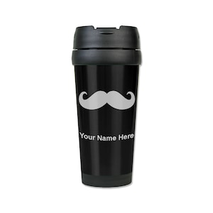 16oz Coffee Travel Mug, Mustache, Personalized Engraving Included