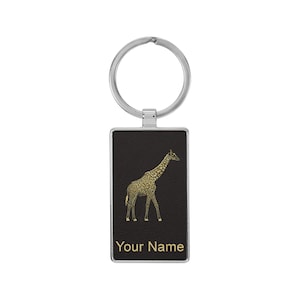 Rectangle Metal Frame Keychain, Giraffe, Personalized Engraving Included