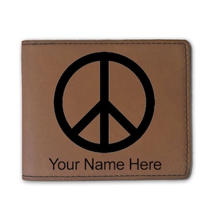 Cartera plegable de cuero sintético, signo de paz, grabado personalizado incluido