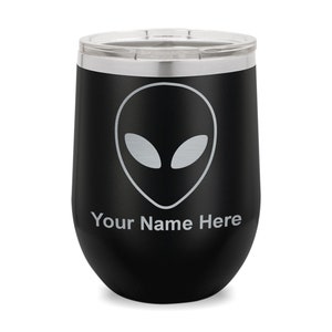 Wine Glass Tumbler, Alien Head, Personalized Engraving Included