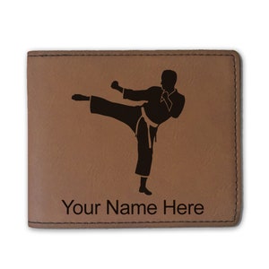 Cartera plegable de cuero sintético, Karate Man, grabado personalizado incluido