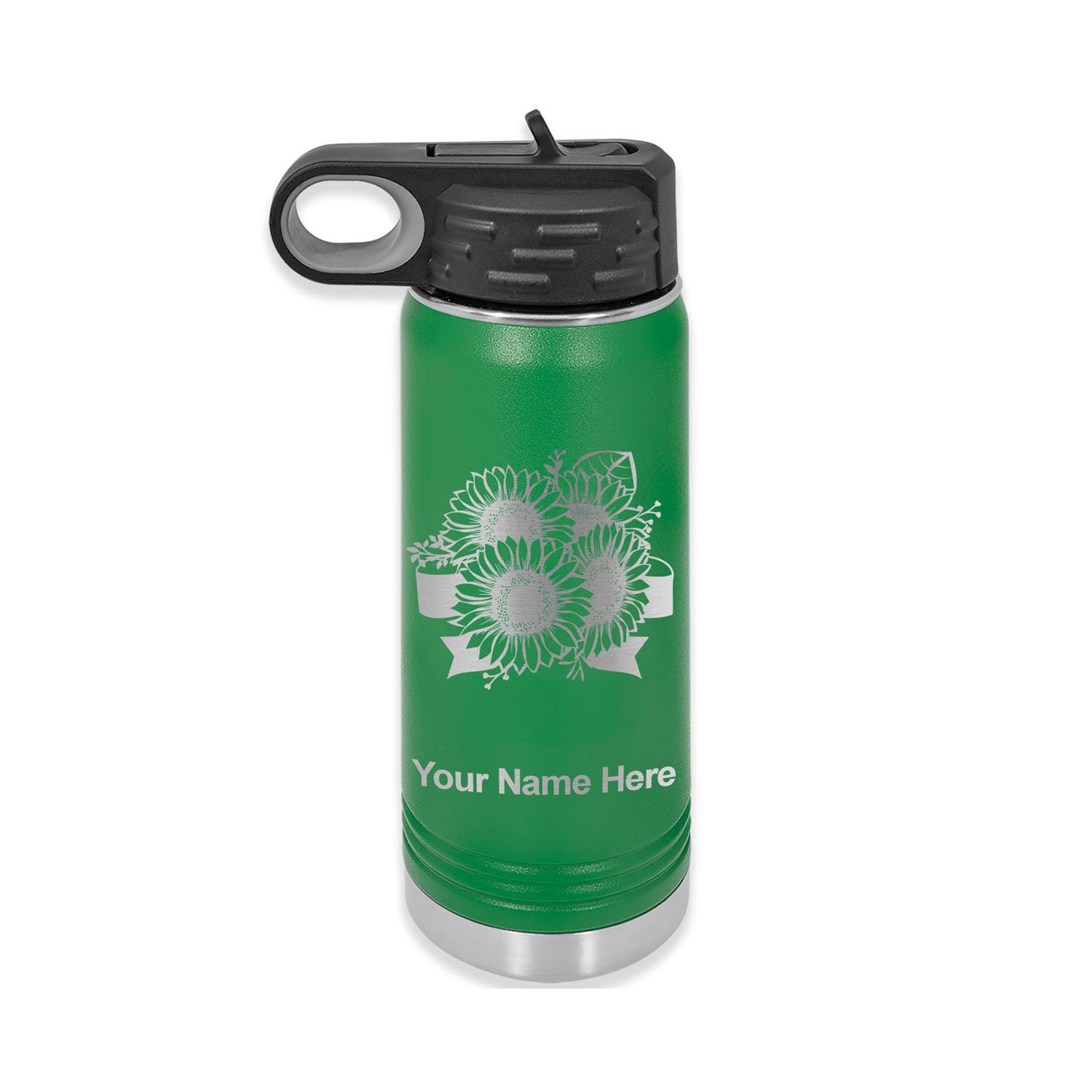 LaserGram Personalized 20oz Soccer Ball Water Bottle - Double Wall Stainless Steel, Flip Top Straw, Coral Color - View #4