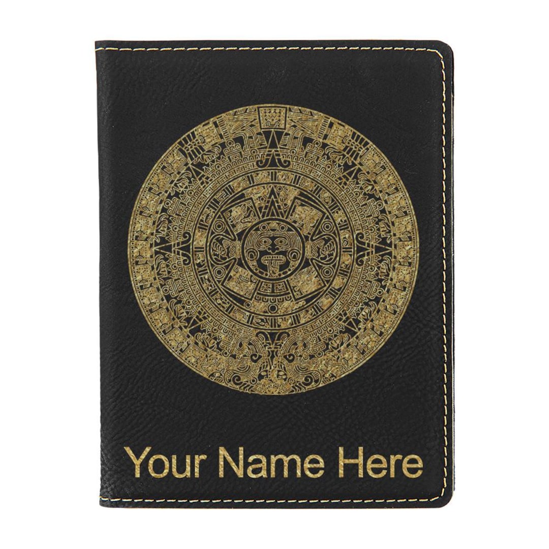Lasergram Faux Leather Passport Holder, Aztec Calendar, Personalized ...