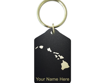 Black Metal Keychain, Hawaiian islands, Personalized Engraving Included