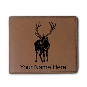 Cartera plegable de cuero sintético, alce, grabado personalizado incluido