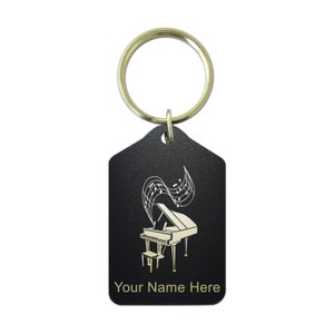 Black Metal Keychain, Grand Piano, Personalized Engraving Included