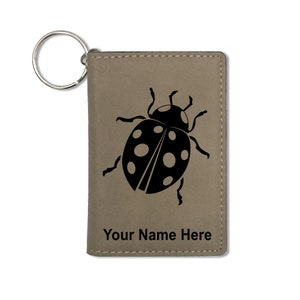 Monedero del titular de la identificación, ladybug, grabado personalizado incluido