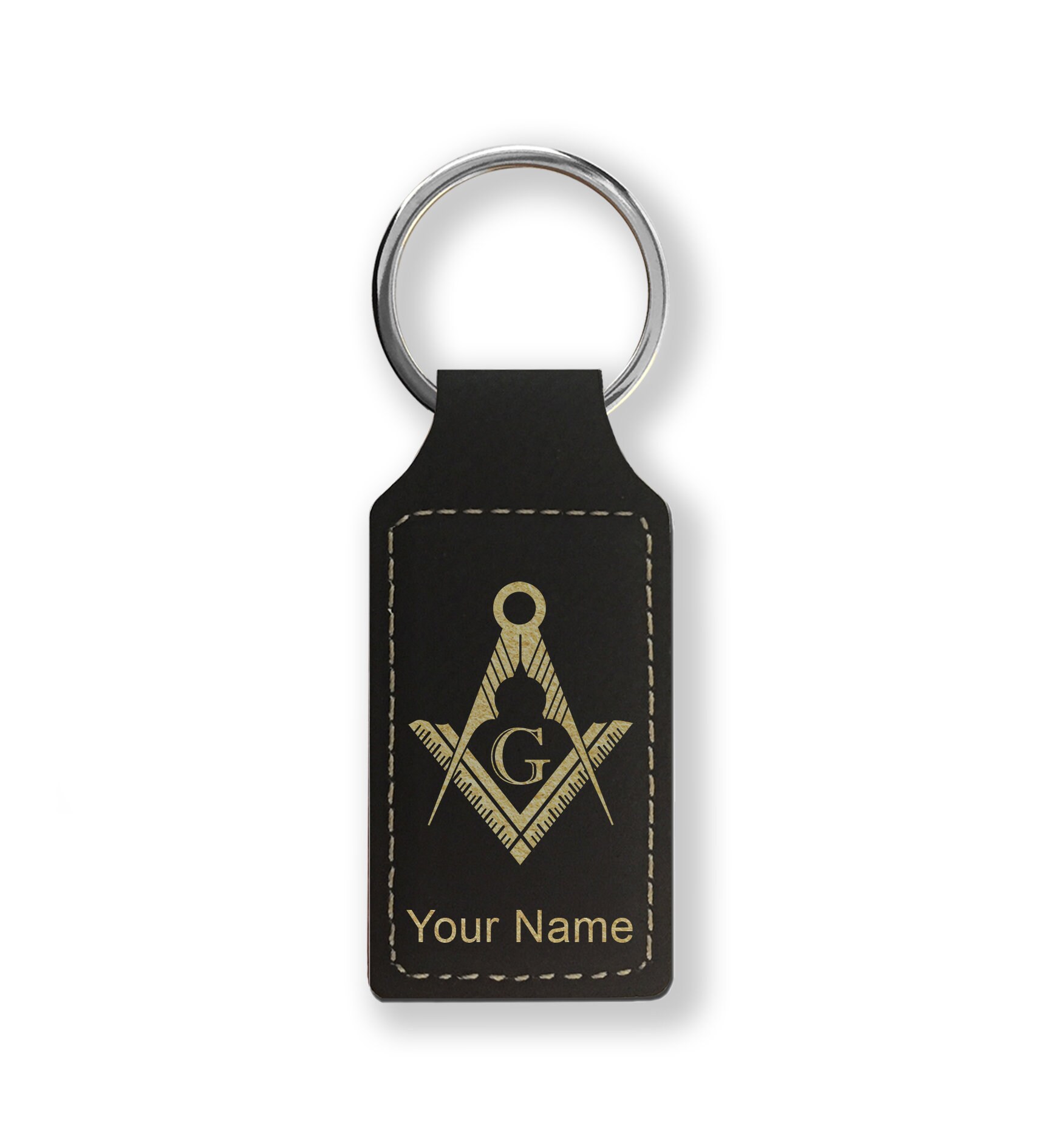 Square & Compasses Masonic Black Leather Key Fob 