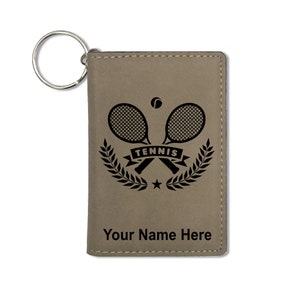 Monedero de titular de identificación, raquetas de tenis, grabado personalizado incluido