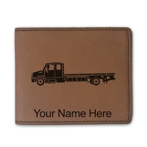 Cartera plegable de cuero sintético, grúa de cama plana, grabado personalizado incluido
