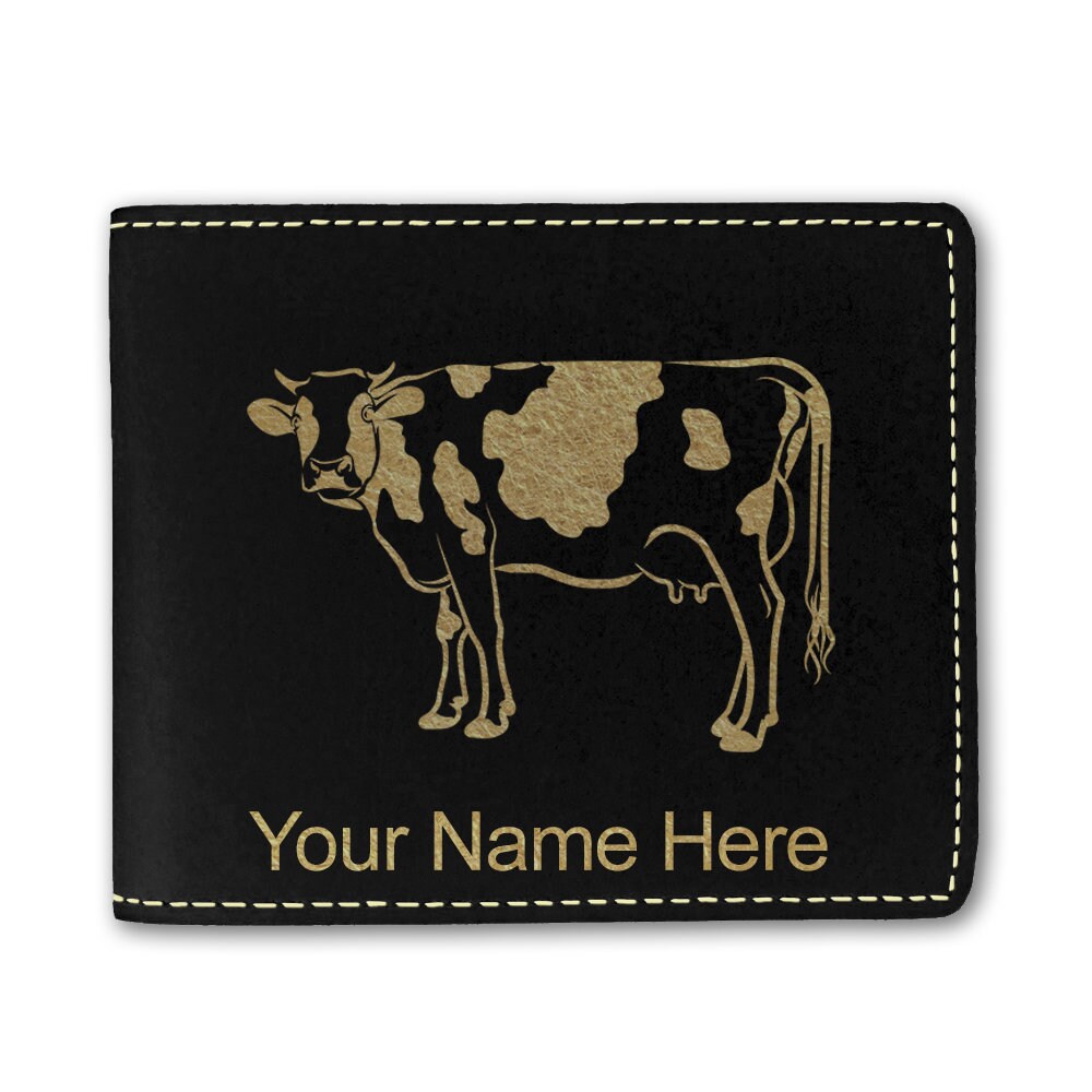 Faux Leather Bi-fold Wallet, cow, Personalized Engraving Included