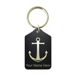 Black Metal Keychain, Boat Anchor, Personalized Engraving Included