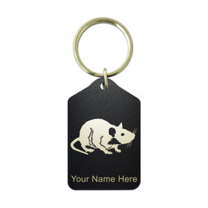 Black Metal Keychain, Rat, Personalized Engraving Included