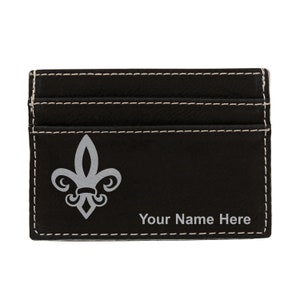 Monedero de cuero sintético Money Clip, Fleur de Lis, Grabado personalizado incluido