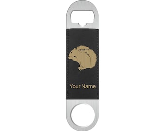 Faux Leather Bottle Opener, Squirrel, Personalized Engraving Included (Faux Leather)