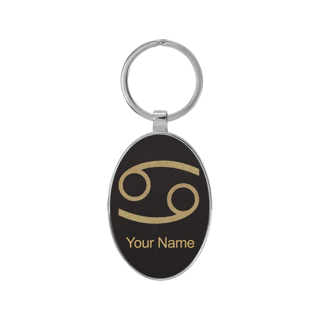 Oval Metal Frame Keychain, Zodiac Sign Cancer, Personalized Engraving ...